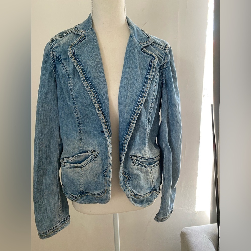 American Vintage  y2k boho  coastal cowgirl Light Blue Jean Jacket size M - Picture 3 of 9